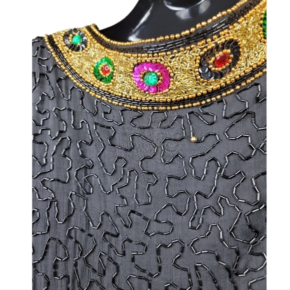 *VINTAGE*TAN CHHO Silk Sequin Jeweled Beaded Jacket - Picture 4 of 16